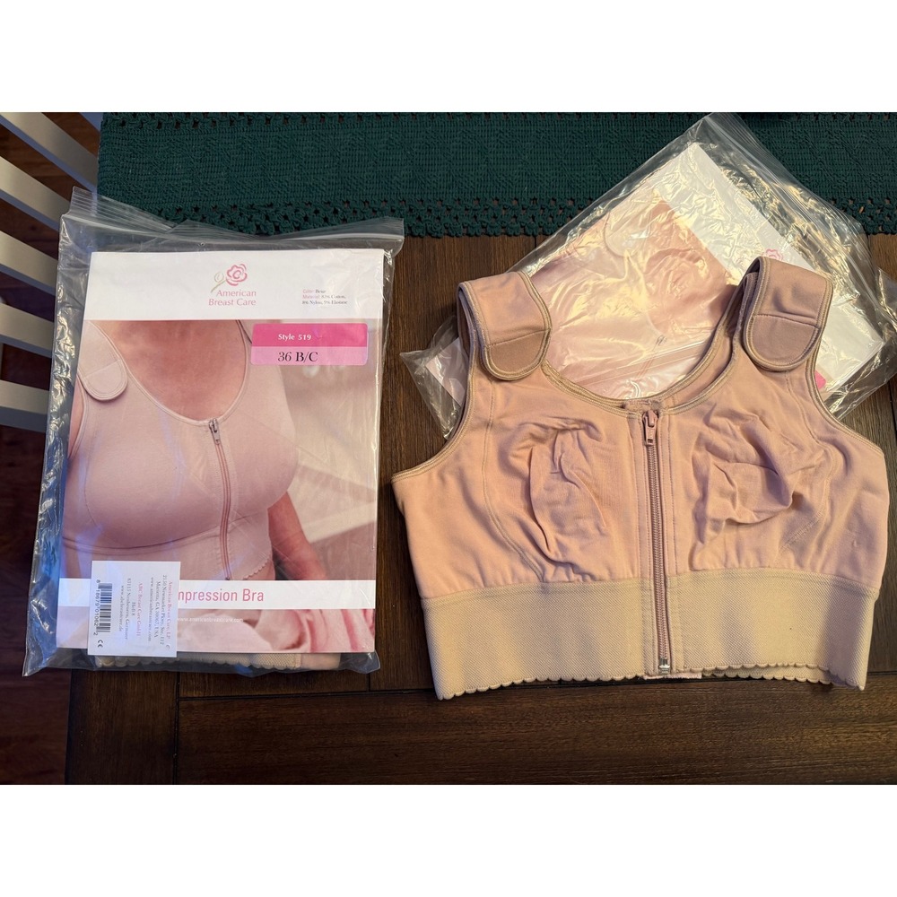 American Breast Care Style 519 Compression Bra 36 B/C Beige Post-Surgical 2 Pack